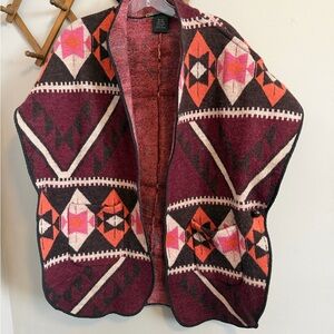 P’tite Geometric Southwestern Knit Poncho Cardigan Burgundy One Size